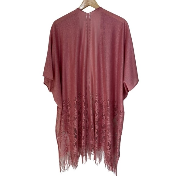 Rose Pink Open Front Oversized Festival Scarf Wrap Beach Coverup - Picture 4 of 6